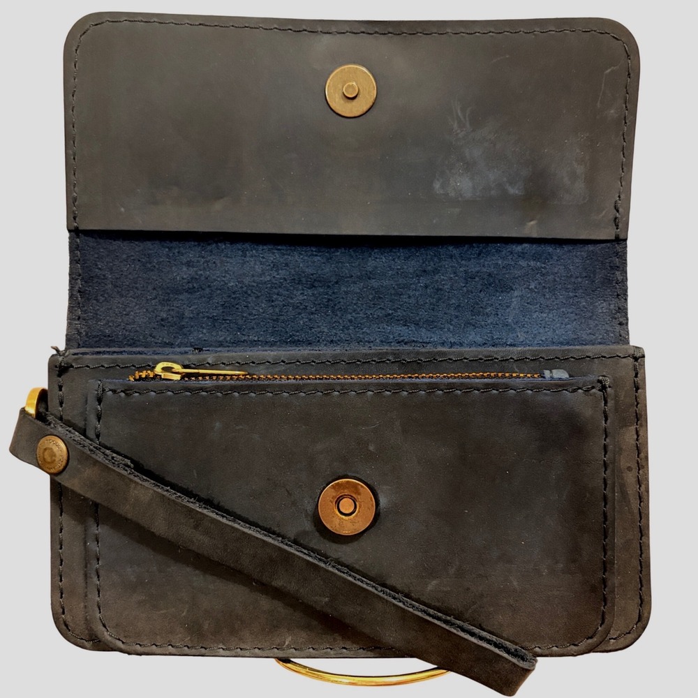 Portland Leather Goods Wallet Clutch Deep Water Blue Leather Accordion Wristlet - Picture 3 of 11